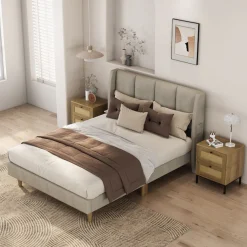 OTTO home Nachtkommode »Motala Schlafzimmerschrank Garderobe Boho Eichen-Design« Set, 2 Schränke im Set - Eichen-Design mit schwarzen Griffen,Nachttisch Set mit je 2 Schubladen mit wiener Geflecht optik