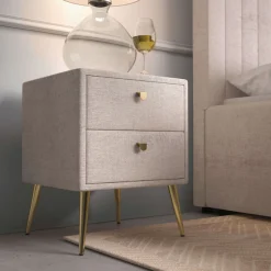 OTTO home Nachtschrank »MOIVREE Polster-Nachtkommode wahlweise mit 2 Schubladen oder Fächer« Nako auf goldenen Beinen, Maße B/T/H: 41/40,5/53,5cm, passend zum Bett