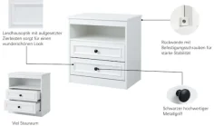 OTTO home Nachttisch »Arrian, 2er-Set, Landhausstil, 2 Schubladen & Ablagefach, weiß« Set, 2 Stk. tlg.
