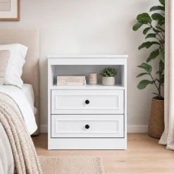 OTTO home Nachttisch »Arrian, 2er-Set, Landhausstil, 2 Schubladen & Ablagefach, weiß« Set, 2 Stk. tlg.