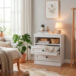 OTTO home Nachttisch »Arrian, 2er-Set, Landhausstil, 2 Schubladen & Ablagefach, weiß« Set, 2 Stk. tlg.