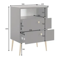 OTTO home Nachttisch »Elyriia Nachtkommode mit 2 Schubladen und Fach, Premium-Qualität« mit viel Stauraum, modernes Design, pflegeleicht und robust