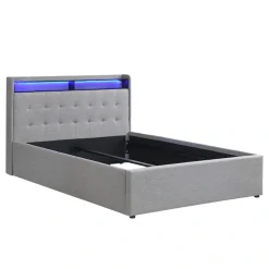 OTTO home Polsterbett »Hamar, beleuchtetes Regal, USB/ USB-C, bis 250 KG belastbar« LED-Licht und USB und USB-C Ladegerät im Kopfteil, Knopfsteppung