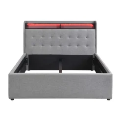 OTTO home Polsterbett »Hamar, beleuchtetes Regal, USB/ USB-C, bis 250 KG belastbar« LED-Licht und USB und USB-C Ladegerät im Kopfteil, Knopfsteppung