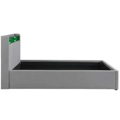 OTTO home Polsterbett »Hamar, beleuchtetes Regal, USB/ USB-C, bis 250 KG belastbar« LED-Licht und USB und USB-C Ladegerät im Kopfteil, Knopfsteppung