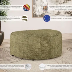 OTTO home Polsterhocker »ADELLA passed zur Serie, Maße B/T/H: 92/69/43 cm« Hocker mit Wellenunterfederung, runde Form, auch in Cord