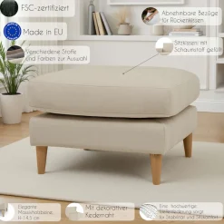 OTTO home Pouf »Finnian« Polsterhocker 70x70 cm, Chenille, Massivholzfüße