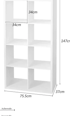 OTTO home Raumteilerregal »IZOLA, Raumteiler, Aktenregal, Würfelregal,« mit 8 Fächern, quer und hochkant stellbar, (B/T/H) 76x37x147 cm