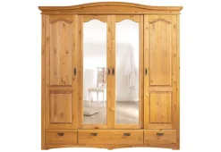 OTTO home Schiebetürenschrank »Konrad, Landhausstil, rustikal, mit Schubladen + Spiegel, Kassetten« massive Kiefer, FSC®-zertifiziert, Messinggriffe