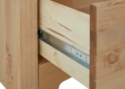OTTO home Schiebetürenschrank »Konrad, Landhausstil, rustikal, mit Schubladen + Spiegel, Kassetten« massive Kiefer, FSC®-zertifiziert, Messinggriffe