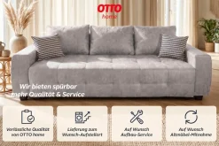 OTTO home Schlafsofa »Bella B: 241 cm, Liegefl. 142x194 cm mit Bettkasten & Zierkissen« Schlafcouch mit Gästebett, 2 Zierkissen inklusive, frei stellbar