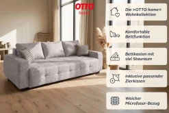 OTTO home Schlafsofa »Bella B: 241 cm, Liegefl. 142x194 cm mit Bettkasten & Zierkissen« Schlafcouch mit Gästebett, 2 Zierkissen inklusive, frei stellbar