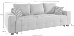 OTTO home Schlafsofa »Bella B: 241 cm, Liegefl. 142x194 cm mit Bettkasten & Zierkissen« Schlafcouch mit Gästebett, 2 Zierkissen inklusive, frei stellbar
