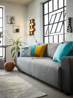 OTTO home Schlafsofa »Bella, B: 241 cm, Liegefl. 142x194 cm« Schlaffunktion, Bettkasten & 2 Zierkissen, Federkern