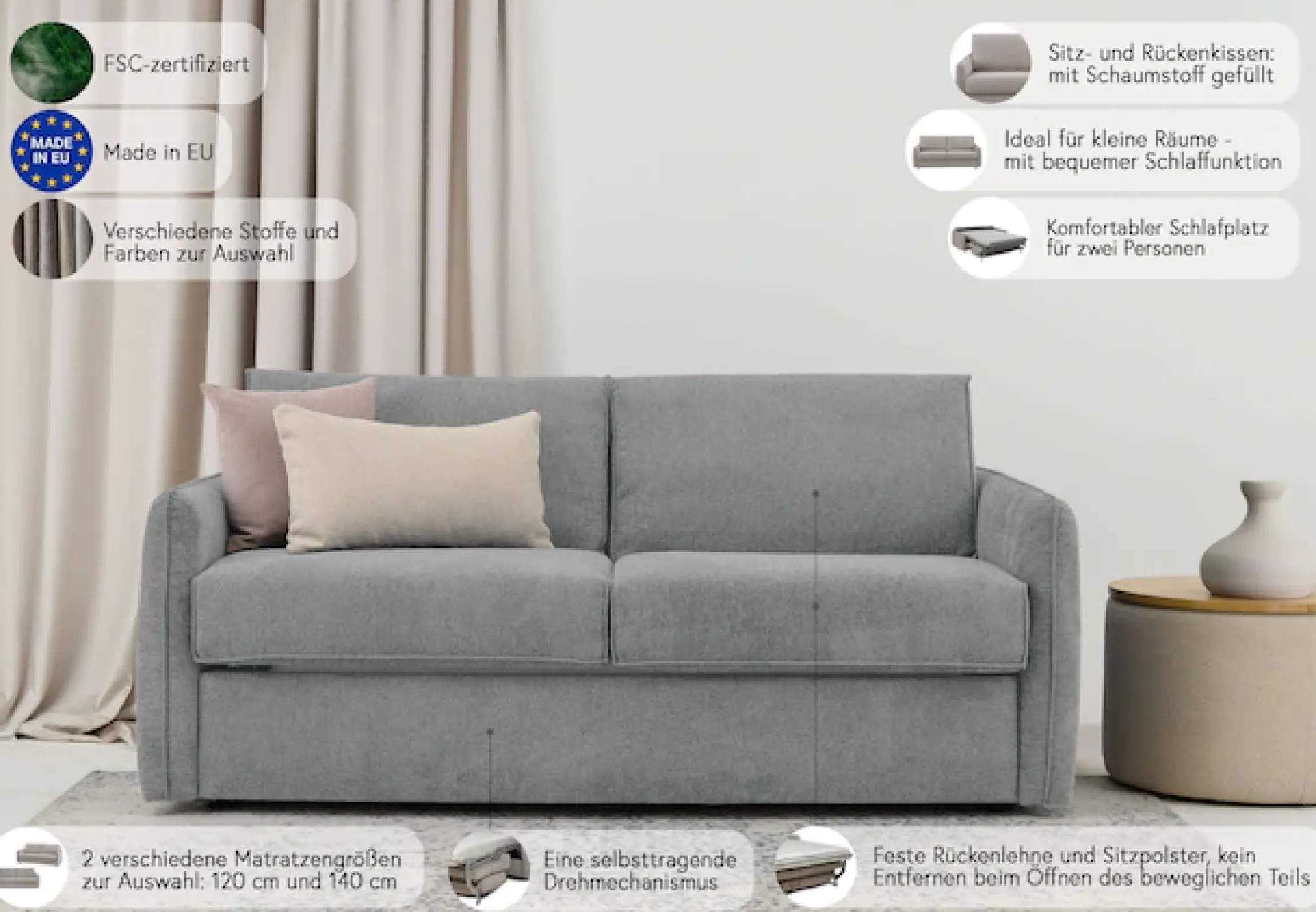 OTTO home Schlafsofa »Bergamons« 2-Sitzer, mit Dauerschlaffunktion, inkl. Federkernmatratze, Lattenrost