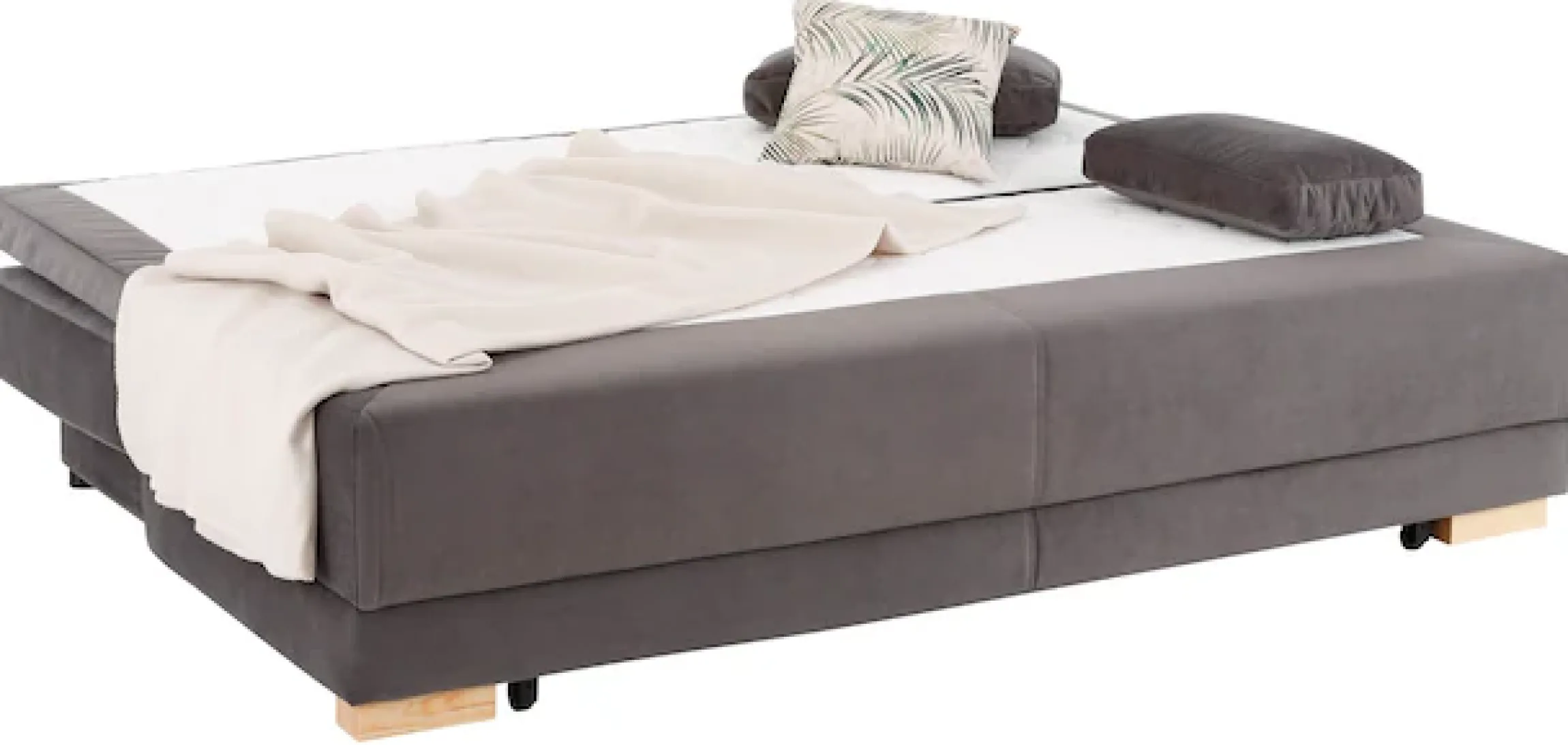 OTTO home Schlafsofa »Berlin, B: 202 cm, Liegefl. 158x200 cm, Boxspring-Dauerschlafsofa« Schlaffunktion, Bettkasten & 2 Zierkissen, Gästebett
