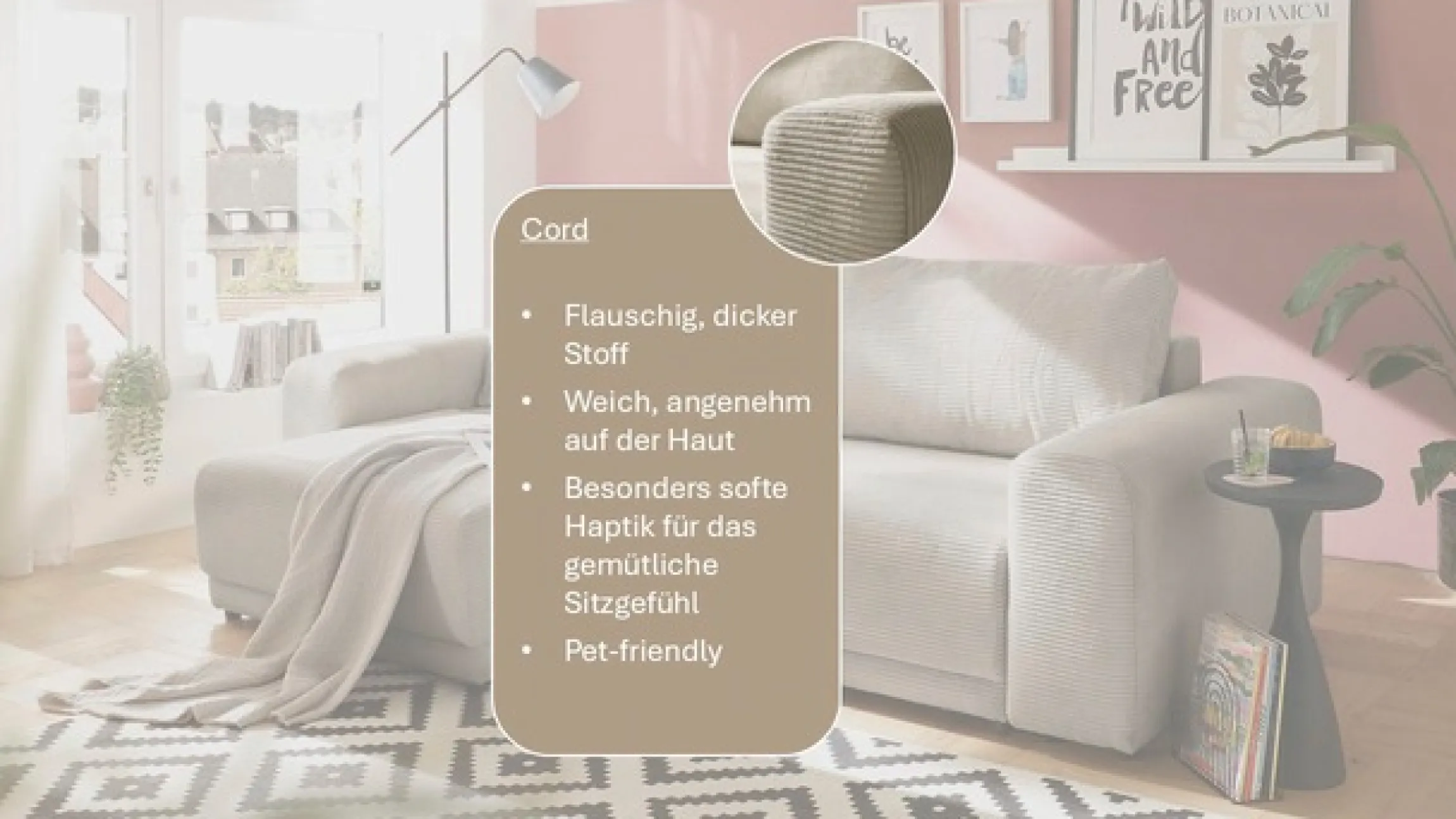 OTTO home Schlafsofa »PHEELIX Cord, mit 3 Funktionen« Elemente einzeln oder gleichzeitig ausziehbar, bequemer Sitzkomfort