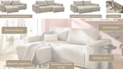 OTTO home Schlafsofa »PHEELIX Cord, mit 3 Funktionen« Elemente einzeln oder gleichzeitig ausziehbar, bequemer Sitzkomfort
