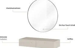 OTTO home Schminktisch »Jukon, Breite 90 cm, moderner Schminktisch incl. Spiegel« Hängende Schminktisch, Spiegel mit LED Beleuchtung