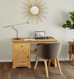 OTTO home Schreibtisch »Ayanna« Massivholz, mit Schublade und Tür, Lamellenfront, Breite 130 cm