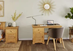 OTTO home Schreibtisch »Ayanna« Massivholz, mit Schublade und Tür, Lamellenfront, Breite 130 cm
