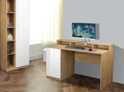 OTTO home Schreibtisch »Lund« Computertisch mit Kabeldurchlass & Schublade,Monitoraufsatz, Hochglanzfronten, Breite 140 cm