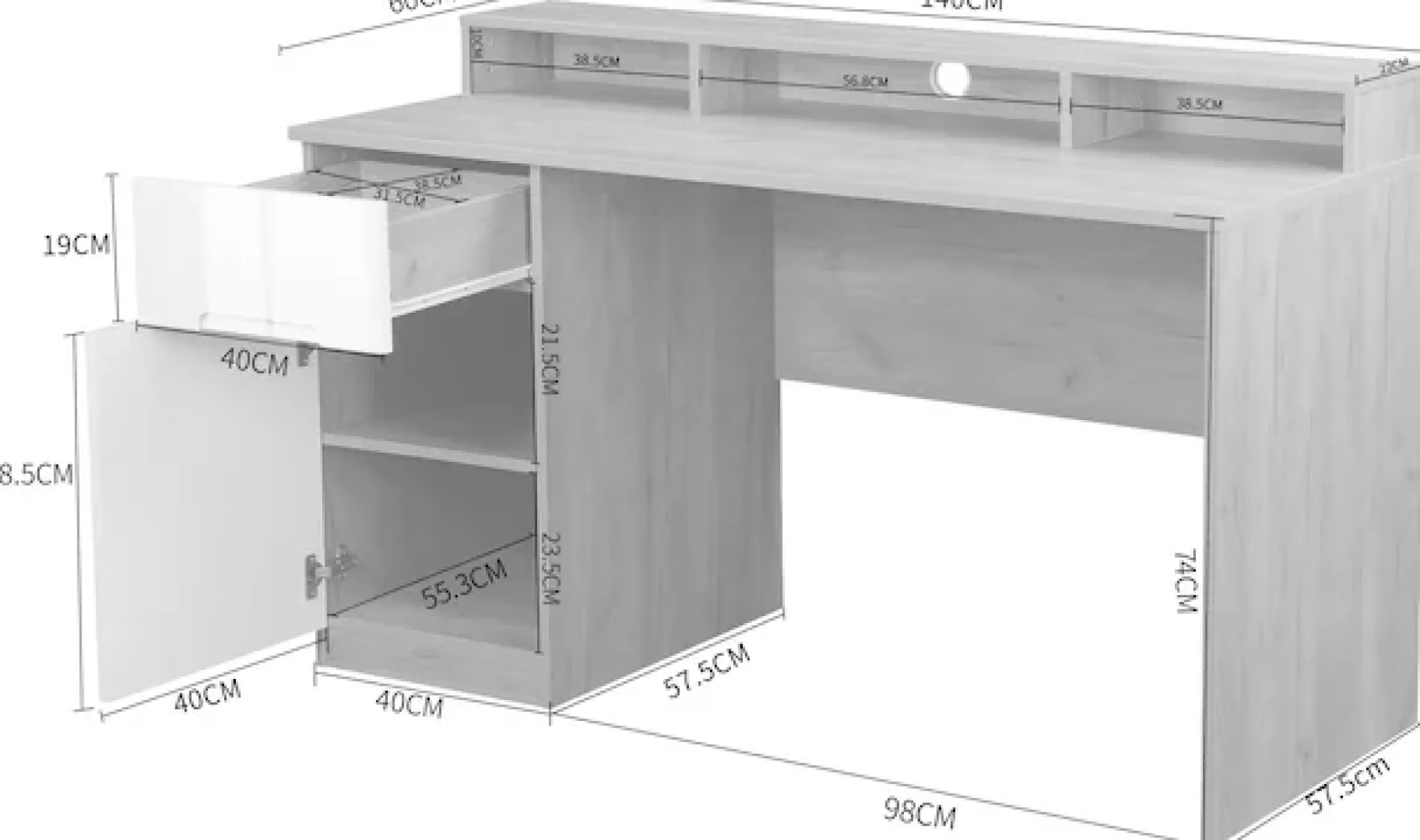 OTTO home Schreibtisch »Lund« Computertisch mit Kabeldurchlass & Schublade,Monitoraufsatz, Hochglanzfronten, Breite 140 cm