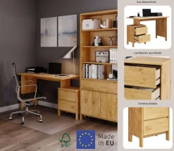 OTTO home Schreibtisch »Luven, Computertisch,« zertifiziertes Massivholz, mit 2 Schubkästen, Breite 120-140 cm