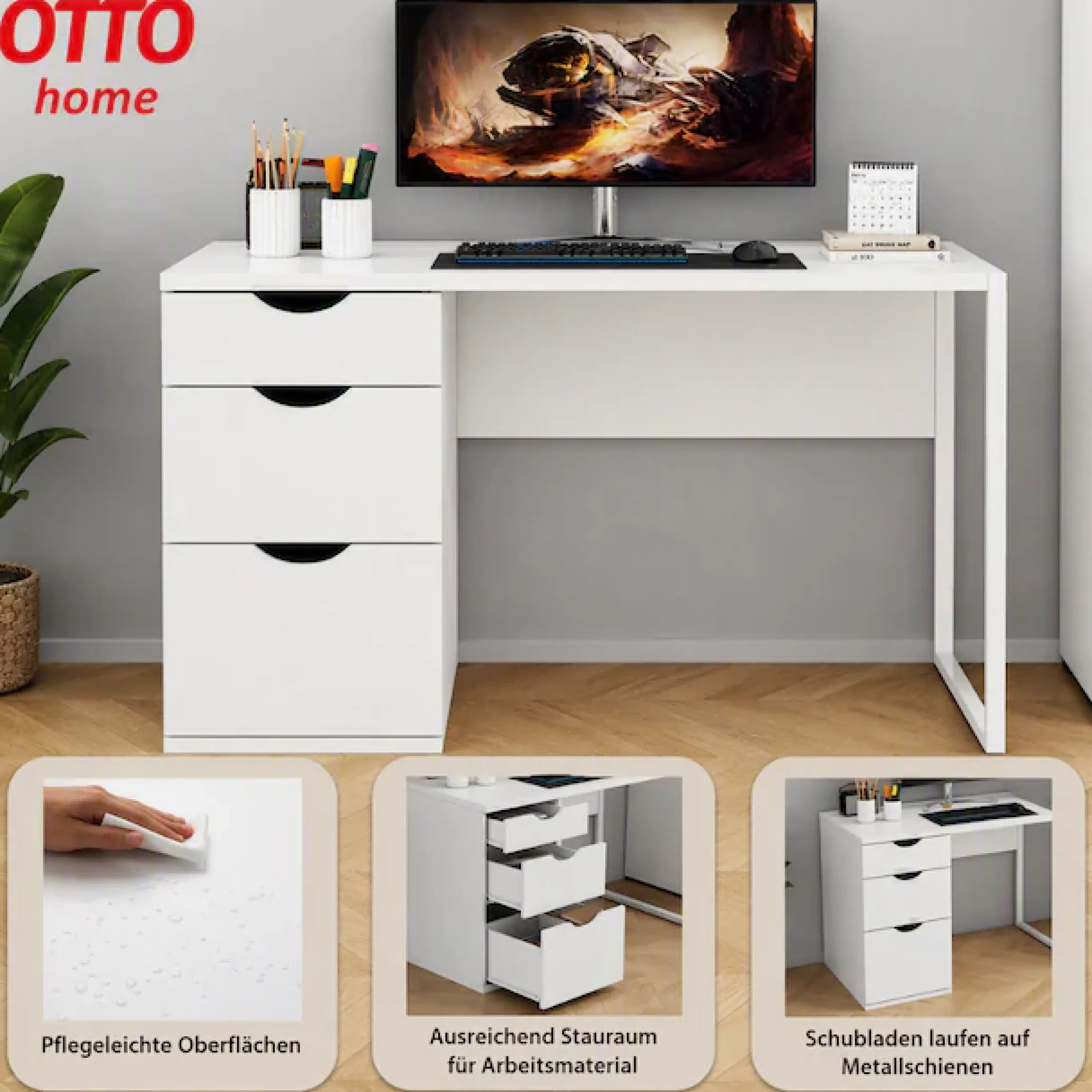 OTTO home Schreibtisch Set,mit Schubladen, im modernen skandinavischen Design, Breite 120 cm