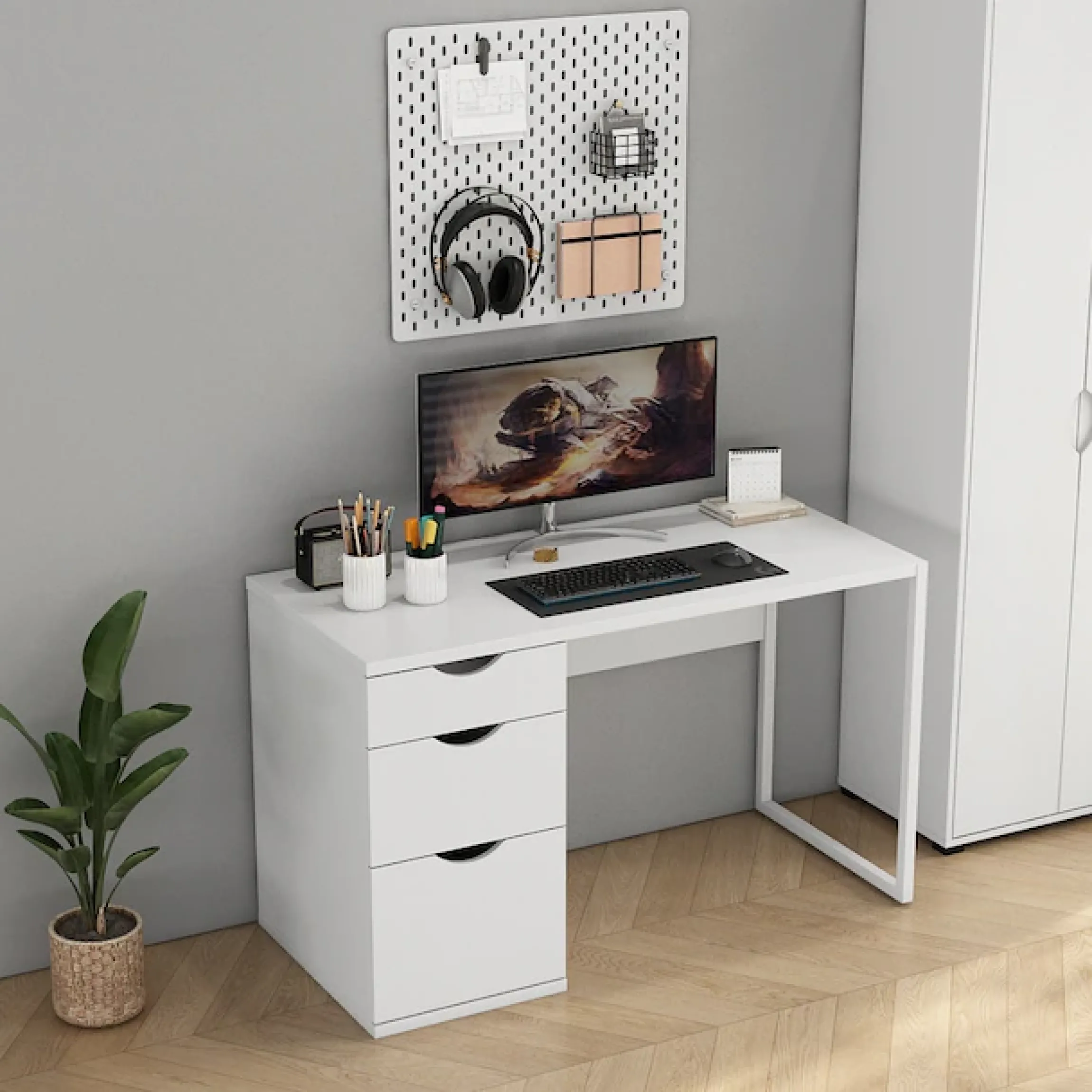 OTTO home Schreibtisch Set,mit Schubladen, im modernen skandinavischen Design, Breite 120 cm
