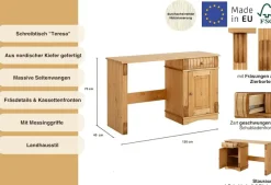 OTTO home Schreibtisch »Teresa« Maße (B/T/H): 120/37/73 cm,Computertisch mit Schublade, Massivholz, Breite 120 cm