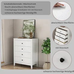 OTTO home Schubkastenkommode »Borkum Sideboard Anrichte mit 6 Schubladen Landhaus weiß« hochwertige schwarze Griffe aus Metall,Kommode Schrank Wäscheschrank mit 4 Schubladen