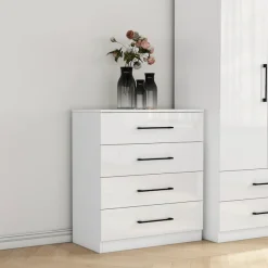 OTTO home Schubkastenkommode »Sylt Schlafzimmerschrank Garderobe Schrank hochglanz« Viel Stauraum im Schlafzimmer mit hochglänzenden Fronten, 1 Stk. tlg. Beistellschrank mit 4 Schubladen