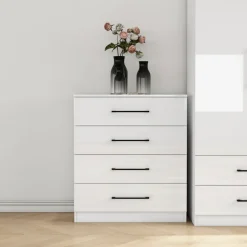 OTTO home Schubkastenkommode »Sylt Schlafzimmerschrank Garderobe Schrank hochglanz« Viel Stauraum im Schlafzimmer mit hochglänzenden Fronten, 1 Stk. tlg. Beistellschrank mit 4 Schubladen