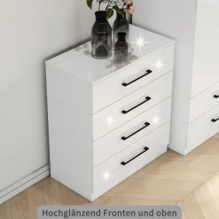 OTTO home Schubkastenkommode »Sylt Schlafzimmerschrank Garderobe Schrank hochglanz« Viel Stauraum im Schlafzimmer mit hochglänzenden Fronten, 1 Stk. tlg. Beistellschrank mit 4 Schubladen