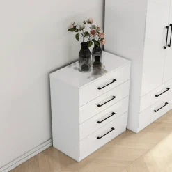 OTTO home Schubkastenkommode »Sylt Schlafzimmerschrank Garderobe Schrank hochglanz« Viel Stauraum im Schlafzimmer mit hochglänzenden Fronten, 1 Stk. tlg. Beistellschrank mit 4 Schubladen