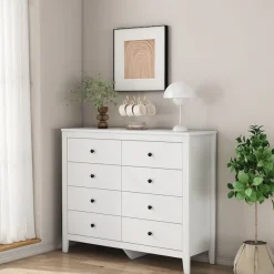 OTTO home Schubkastenkommode »Borkum Sideboard Anrichte mit 6 Schubladen Landhaus weiß« schwarze Griffe aus Metall,Kommode Schrank Wäscheschrank mit 8 Schubladen