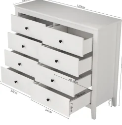 OTTO home Schubkastenkommode »Borkum Sideboard Anrichte mit 6 Schubladen Landhaus weiß« schwarze Griffe aus Metall,Kommode Schrank Wäscheschrank mit 8 Schubladen