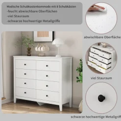 OTTO home Schubkastenkommode »Borkum Sideboard Anrichte mit 6 Schubladen Landhaus weiß« schwarze Griffe aus Metall,Kommode Schrank Wäscheschrank mit 8 Schubladen