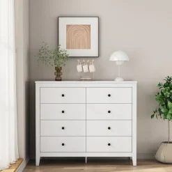 OTTO home Schubkastenkommode »Borkum Sideboard Anrichte mit 6 Schubladen Landhaus weiß« schwarze Griffe aus Metall,Kommode Schrank Wäscheschrank mit 8 Schubladen