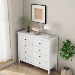 OTTO home Schubkastenkommode »Borkum Sideboard Anrichte mit 6 Schubladen Landhaus weiß« schwarze Griffe aus Metall,Kommode Schrank Wäscheschrank mit 8 Schubladen