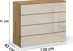 OTTO home Schubkastenkommode »Kommode Sideboard Schubladenkommode Schlafzimmerkommode KOLUNA« Breite 80 cm mit hochwertiger Glasfront,vier große und geräumige Schubladen mit viel Stauraum MADE IN GERMANY