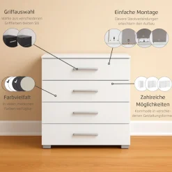 OTTO home Schubkastenkommode »Kommode Sideboard Schubladenkommode Schlafzimmerkommode KOLUNA« Breite 80 cm mit hochwertiger Glasfront,vier große und geräumige Schubladen mit viel Stauraum MADE IN GERMANY