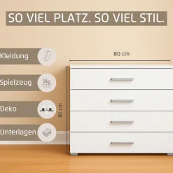 OTTO home Schubkastenkommode »Kommode Sideboard Schubladenkommode Schlafzimmerkommode KOLUNA« Breite 80 cm mit hochwertiger Glasfront,vier große und geräumige Schubladen mit viel Stauraum MADE IN GERMANY