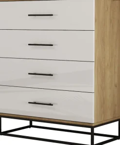 OTTO home Schubkastenkommode »Lucca Sideboard mit schwarzen Griffen 4 Schubladen Kufengestell« Hochwertige Hochglanzfronten in weiß,Kommode Wäscheschrank im Loft Design mit 4 Schubladen