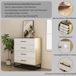 OTTO home Schubkastenkommode »Lucca Sideboard mit schwarzen Griffen 4 Schubladen Kufengestell« Hochwertige Hochglanzfronten in weiß,Kommode Wäscheschrank im Loft Design mit 4 Schubladen