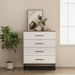OTTO home Schubkastenkommode »Lucca Sideboard mit schwarzen Griffen 4 Schubladen Kufengestell« Hochwertige Hochglanzfronten in weiß,Kommode Wäscheschrank im Loft Design mit 4 Schubladen