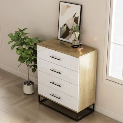 OTTO home Schubkastenkommode »Lucca Sideboard mit schwarzen Griffen 4 Schubladen Kufengestell« Hochwertige Hochglanzfronten in weiß,Kommode Wäscheschrank im Loft Design mit 4 Schubladen