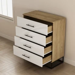 OTTO home Schubkastenkommode »Lucca Sideboard mit schwarzen Griffen 4 Schubladen Kufengestell« Hochwertige Hochglanzfronten in weiß,Kommode Wäscheschrank im Loft Design mit 4 Schubladen
