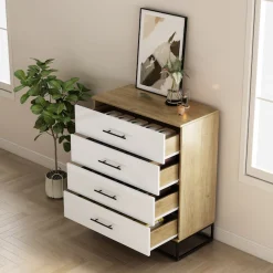 OTTO home Schubkastenkommode »Lucca Sideboard mit schwarzen Griffen 4 Schubladen Kufengestell« Hochwertige Hochglanzfronten in weiß,Kommode Wäscheschrank im Loft Design mit 4 Schubladen